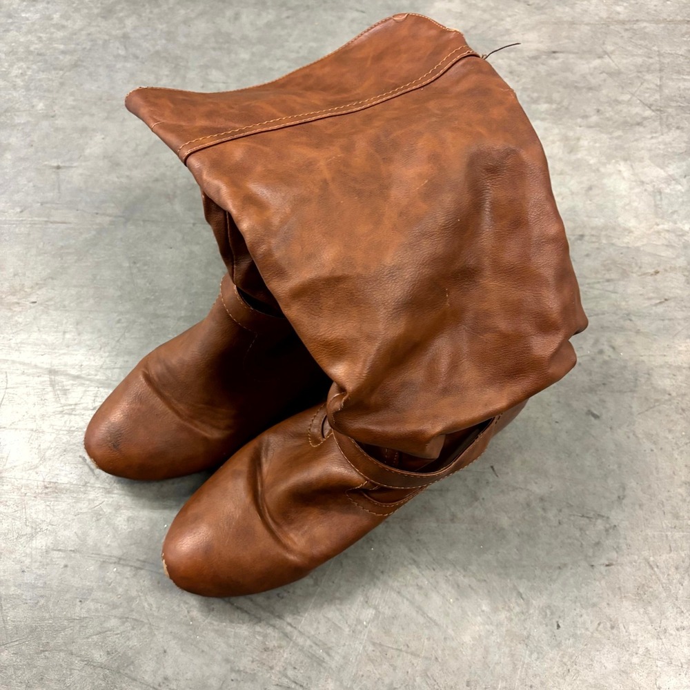 Embry Cognac Brown Slouchy Knee High Boots Womens 10M Buckle Strap Low Heel